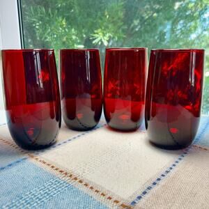 Vintage Ruby Red Glass Tumblers Set of 4, Cranberry Red Glasses